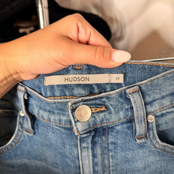 Hudson Jeans Skirt Reconstructed Midi Blue Denim High Rise Front Slit Size 6 - Picture 7 of 9